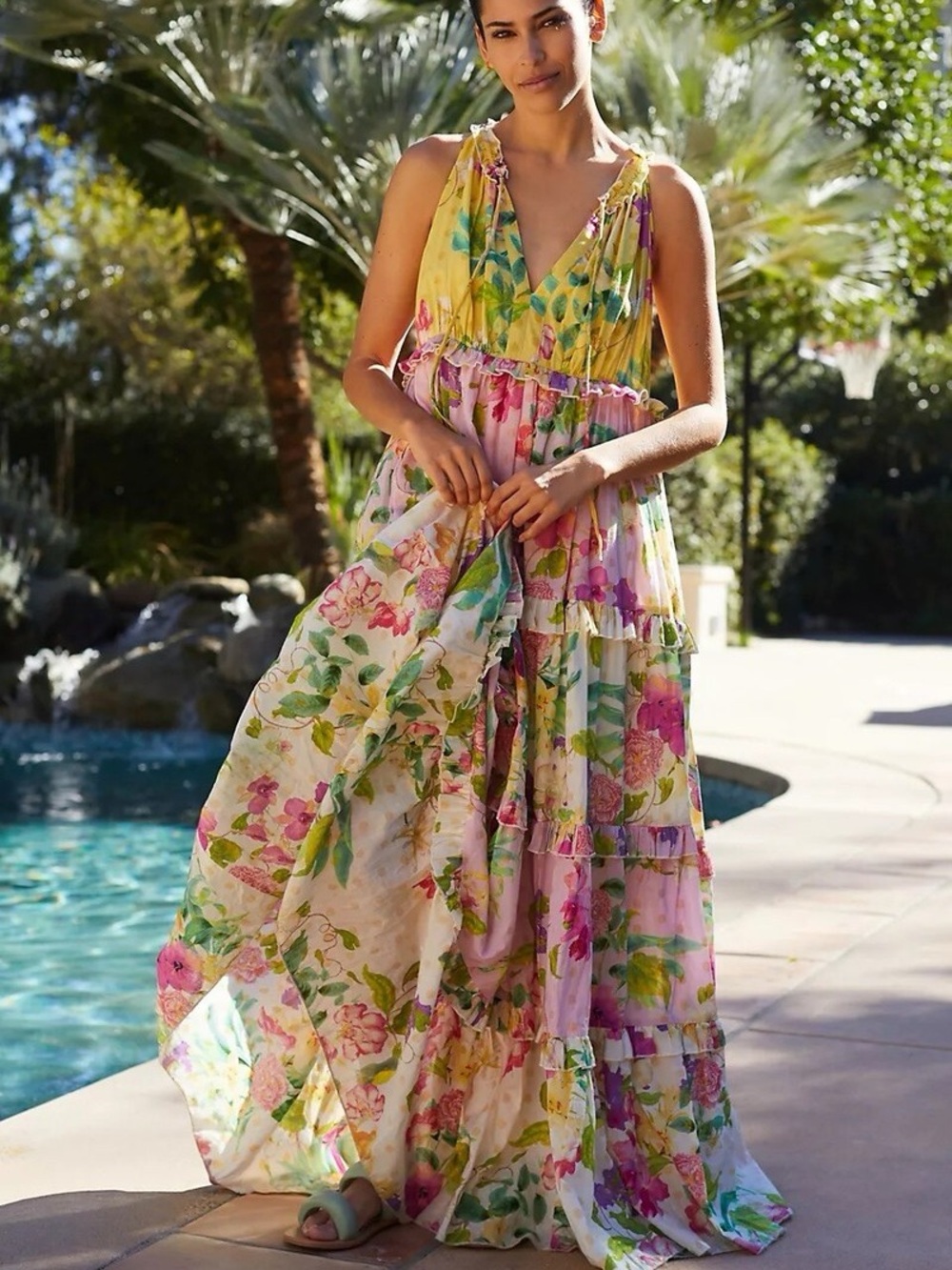Anthropologie PQ SWIM Tiered Floral Maxi Dress